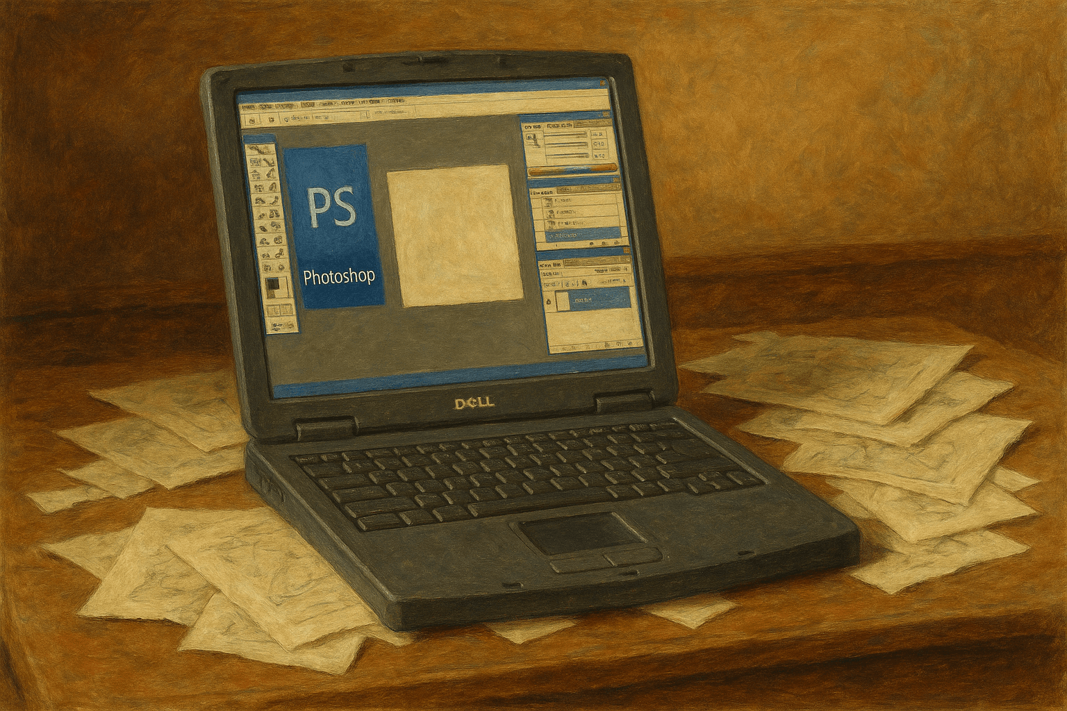 Old Dell laptop running Photoshop